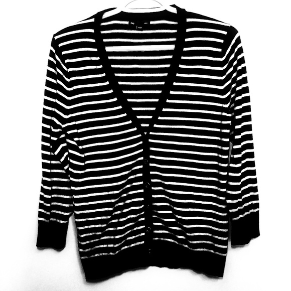 Gap V neck Cardigan Navy stripe M 100% cotton New! - Picture 1 of 7
